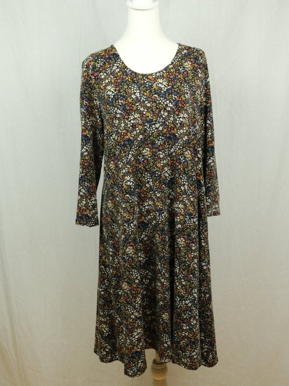 Garnet Hill Long Sleeve Dress Floral Print Casual Black Multicolor Size L